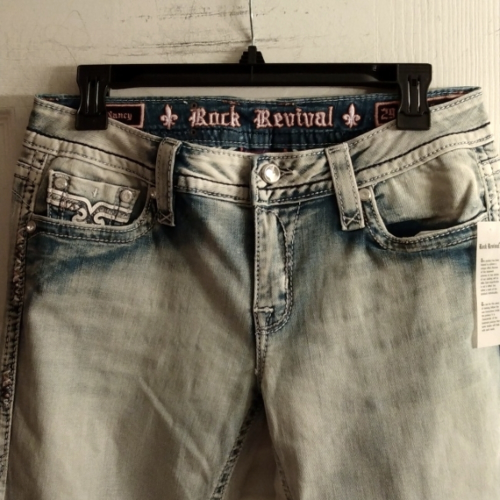 Rock Revival Light Blue Cropped Jeans Size 29 NWT - Picture 4 of 9